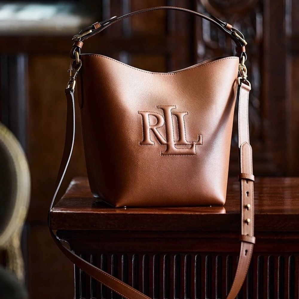 Lauren Ralph Lauren Leather Medium Witley Bucket Bag in Dark Mahogany, New - Picture 2 of 16